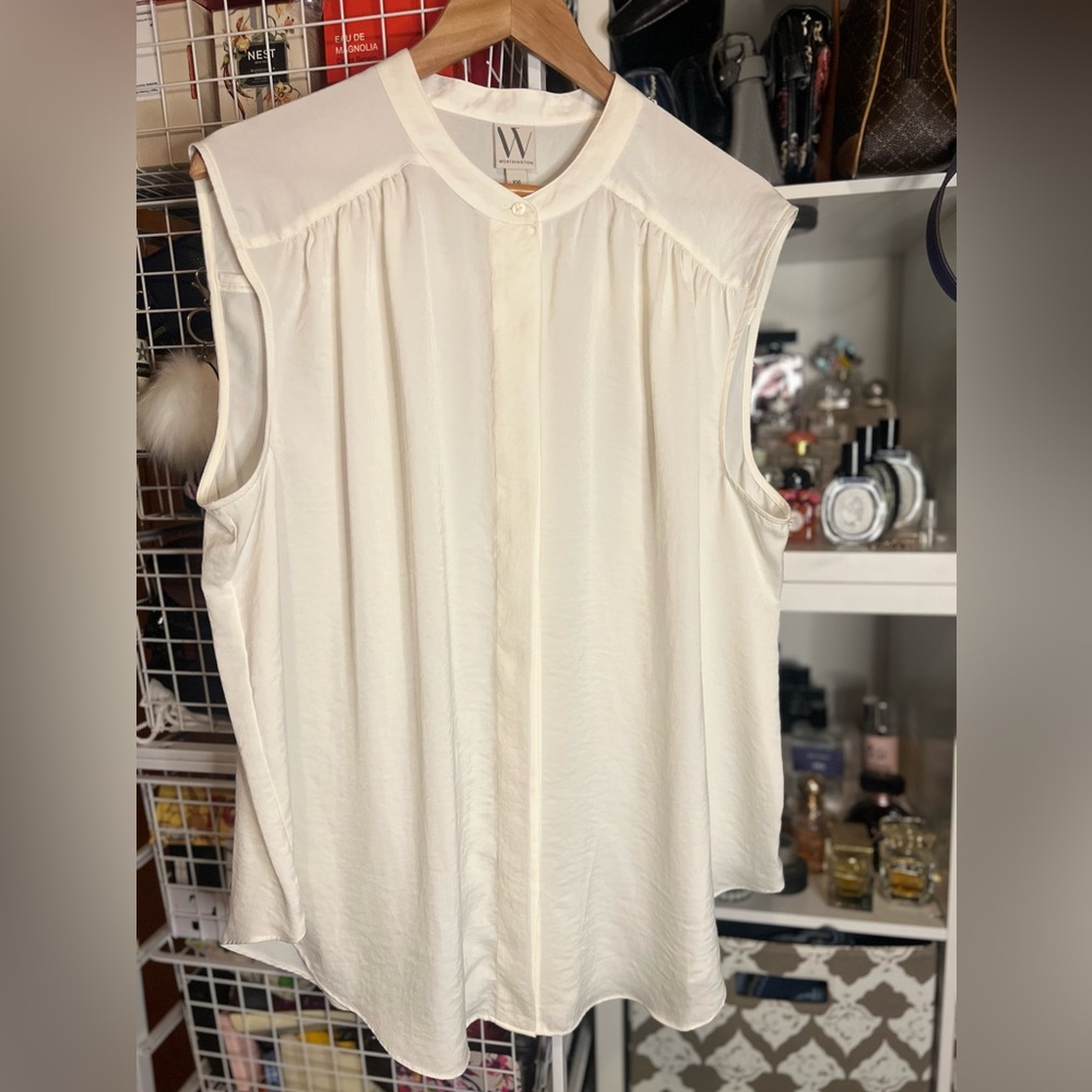Worthington Crew Neck Sleeveless Satin Top